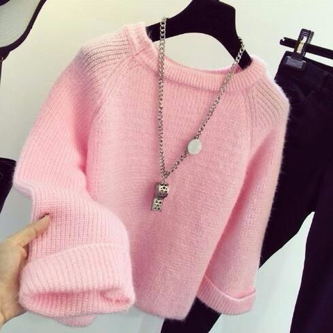 Loose Knitted Round Neck Sweater Women Simple Fashion Small Fresh Style Elastic Solid Bottoming Sweater Pullover Female Spring ► Photo 1/6