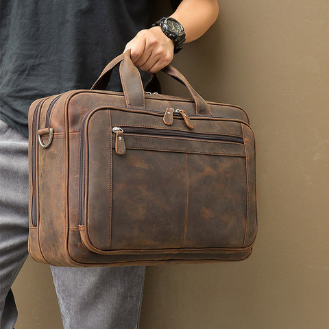 MAHEU Top Qaulity Brand Briefcase Bag For Men Male Business Bag Vintage Designer Handbag Laptop Briefcase Crazy Horse Leather ► Photo 1/6