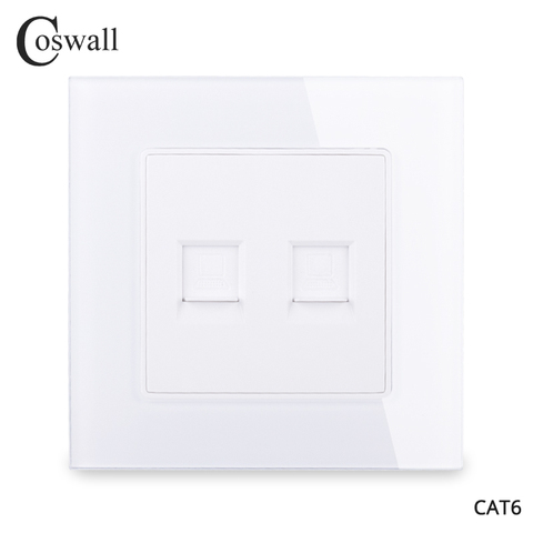 Coswall Crystal Glass Panel Double RJ45 Internet Jack 8 Core CAT6E Connector Computer Outlet Wall Data Socket ► Photo 1/5