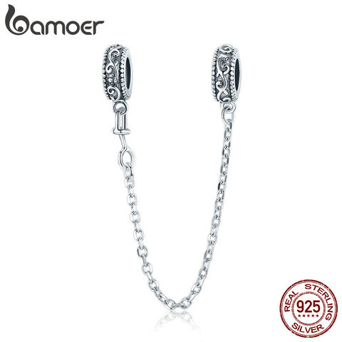 bamoer 925 Sterling Silver Vintage Vine Safety Chain Charm for Original Silver Bracelet Charms with Silicone Stopper SCC1546 ► Photo 1/6