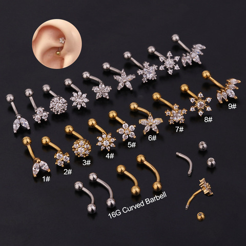 1Pc 1.6x8mm Eyebrow  Daith Snug Ring Piercing Curved Barbell Tragus Forward Helix Piercings for Women Men Rook Earrings Piercing ► Photo 1/6