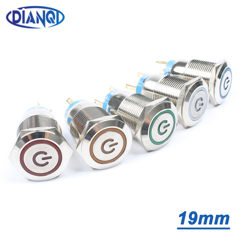 19mm Metal Power mark brass Push Button Switch flat round illumination Momentary or Locking Latching 1NO 1NC Car button 19HXDY ► Photo 1/6