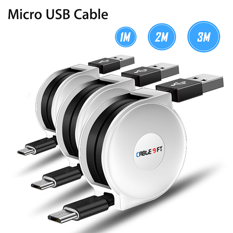 2m 3m Micro USB Retractable Cable for Xiaomi Redmi 7a 8 note 6 5 5a 6a 4X Plus Pro huawei p8 Y9 Y7 Y6 Nova 3i Mobile Phone cable ► Photo 1/6