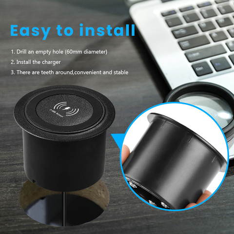 Invisible Wireless Charger for iPhone 8 X 11Pro Samsung S9 S10 Note9 8 Hidden Embedded Furniture Office Desk Fast Charging Pad ► Photo 1/6