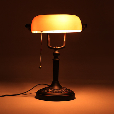 Retro vintage frosted amber glass shade decor table lamp E27 EU US plug living room bedroom bedside study hetol room desk lamp ► Photo 1/6