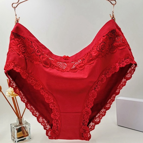 2022 Briefs Women Cotton Underwears plus size 6XL Big size Sexy Lace Lingeries Hollow flowers knickers Women's Panties ► Photo 1/6