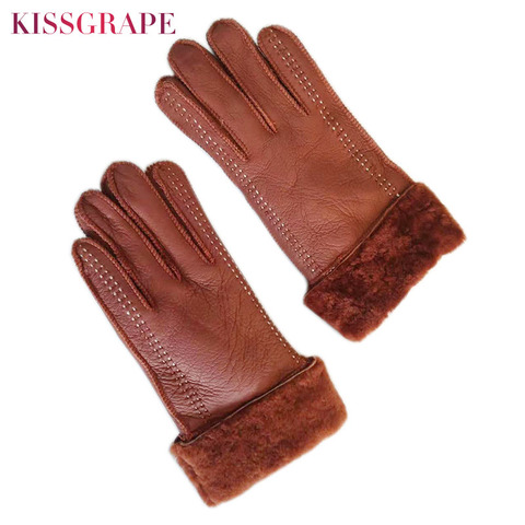 Super Warm Winter Gloves for Women Outdoor Cycling Sheep Leather Gloves Ladies Sheepskin Genuine Fur Guantes Mitten Full Fingers ► Photo 1/6