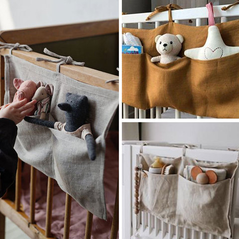 Baby Bed Hanging Storage Bags Cotton Newborn Crib Organizer Toy Diaper Pocket for Crib Bedding Set Accessories Nappy Store Bags ► Photo 1/6