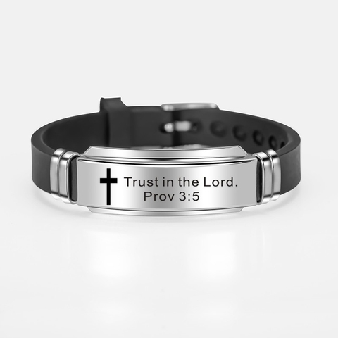 Trendy Cross Jesus Scripture Quote Bracelet Christian Bible Verse Inspiring Faith Stainless Steel Bracelets Silicone Wristband ► Photo 1/6