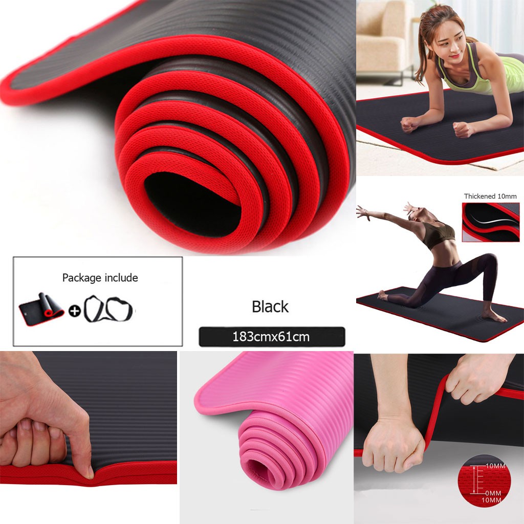 Slip Gym Exercise Pad 10MM Yoga & Fitness Mat Extra Thick 183cmX61cm NRB Non