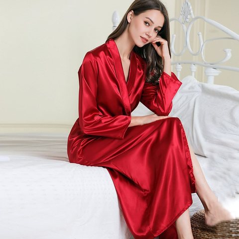 Sexy women extra long bathrobe Silky Satin robe Charming Women's Lengthened Casual Bathrobe Long Sleeved Robe Homewear ► Photo 1/6