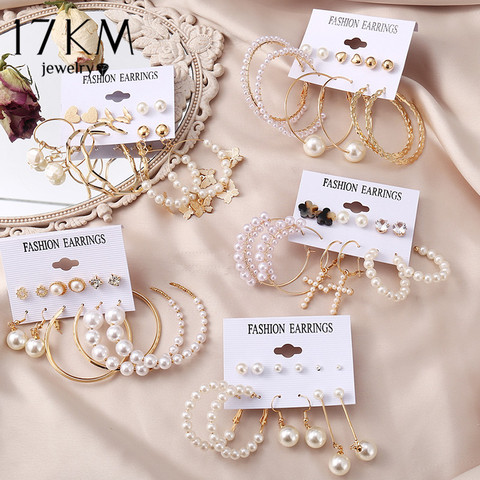 17KM Vintage Pearl Earrings Set For Women Big Gold Cross Drop Earrings Long Tassel Pearl Butterfly Dangle Earring 2022 Jewelry ► Photo 1/6