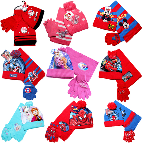 3pcs Frozen2 anna elsa 95cars SpiderMan Baby Hats Girls Boys Winter Warm kids Cap Hooded Knitted Baby Children Hat glove scarf ► Photo 1/6