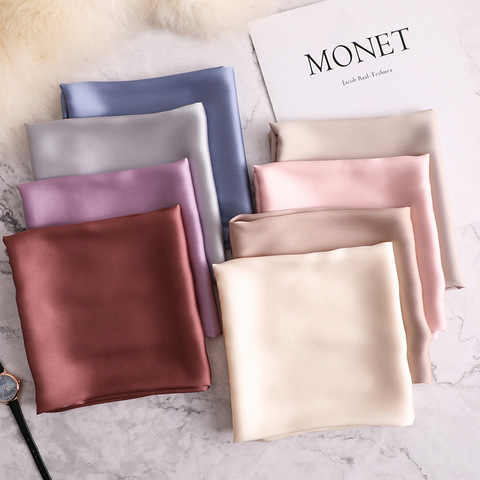 2022 new Spring summer women silk scarf square solid color shawl and wrap lady hair neck scarves  soft office bandana foulard ► Photo 1/6