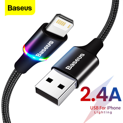 Baseus LED USB Cable For iPhone 12 11 Pro Xs Max X Xr 8 7 6 6S Fast Charging Charger Mobile Phone Data Cable For iPad Wire Cord ► Photo 1/6