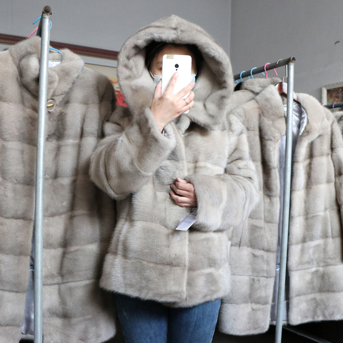 luxury Women Natural Fur Coats Real Mink Fur Coat Hood Female Genuine Fur Jackets short Ladies Winter Clothes Oversize ► Photo 1/6