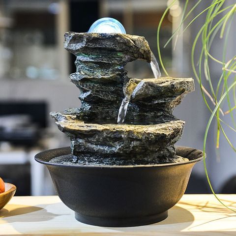 Tabletop Fountain With LED Lights Resin-Rock Falls Indoor Waterfall Feature Calming Relaxing Water Sound Small Desktop Fountains ► Photo 1/6