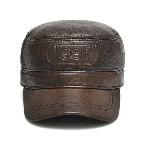 XdanqinX Men's Flat Caps Army Military Hat Genuine Leather Hats Adjustable Size Men Cowhide Brands Leather Cap Warm Earmuffs Cap ► Photo 1/6