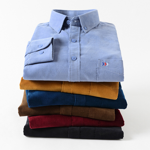Plus Size 5XL NEW Mens Casual Corduroy Shirts100% Cotton Long Sleeved For Male Shirt Solid Regular Fit Comfortable Clothes ► Photo 1/6