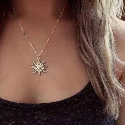 Simple Necklace for Women Men gift Vintage Alloy Sun Pendant Long Cross Chain Necklaces Minimalist Jewelry Wholesale New hot ► Photo 1/6