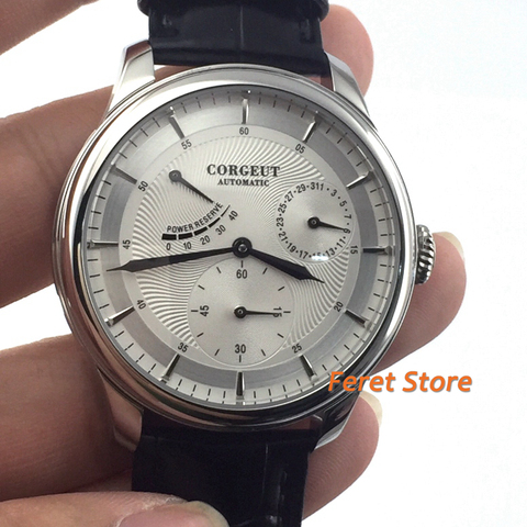 Corgeut 40mm New Men's Top Mechanical Watch stainless silvery Case White Dial Date Leather Strap Power Reserve Automatic Watch ► Photo 1/5