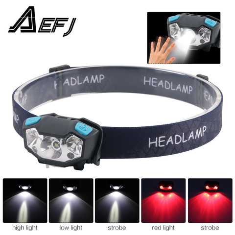 XPE LED Rechargeable Headlamp White Red Finger Induction Headlights Head Light Lamp Torche's Flashlight Built-in Battery ► Photo 1/5