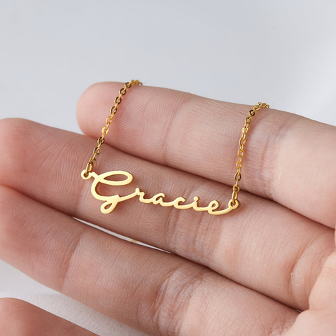 Handwriting Style Name Necklace Personalized Stainless Steel Signature Font Nameplate Choker Necklaces Women Gifts ► Photo 1/6