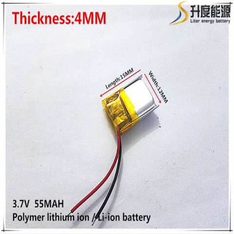 3.7V,55mAH,[401215] PLIB; polymer lithium ion / Li-ion battery for GPS,mp3,mp4,mp5,dvd,bluetooth,model toy ► Photo 1/5