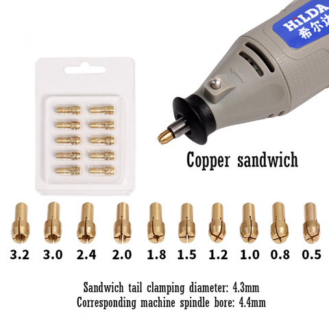 10pcs 0.5-3.2mm Copper Collets Chucks for For Hilda Rotary Tool Twist Drill Motor Shaft Grinder Quick Chuck Set Tools Accessory ► Photo 1/4