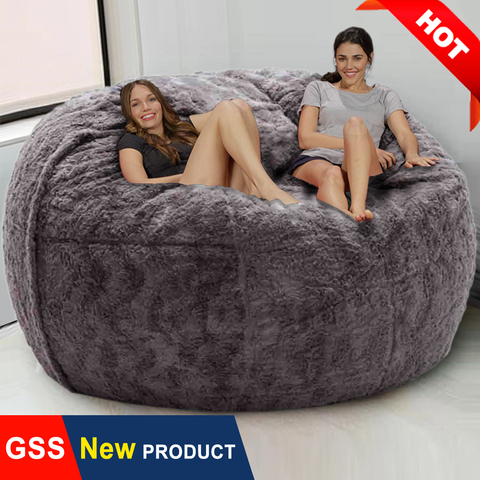 Factory Custom 200cm Giant Bean Bag Sofa Big Fur Beanbag Bed Slipcover Case No Filler Floor Seat Recliner Pouf Lazy Sofa Couch ► Photo 1/6