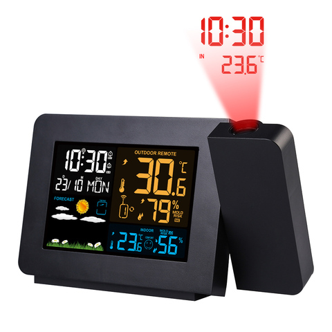 FanJu Digital Projection Clock Weather Station Wireless Temperature Humidity Color Calendar Double Alarm Time Table Desk Clocks ► Photo 1/6