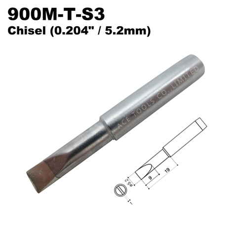 Soldering Tip 900M-T-S3 Chisel 5.2mm for Hakko 936 907 Milwaukee M12SI-0 Radio Shack 64-053 Yihua 936 X-Tronics 3020 Iron Bit ► Photo 1/6