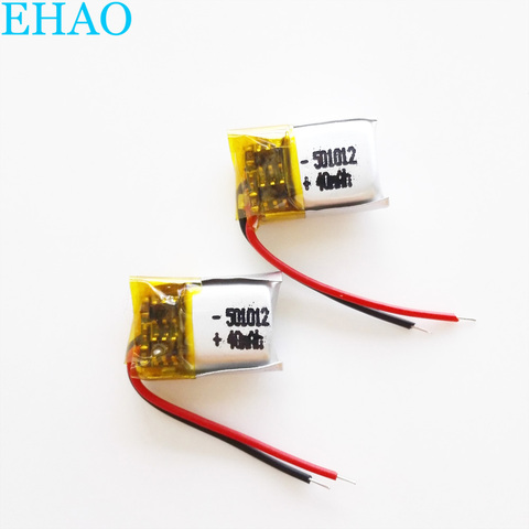 2 pcs 3.7v 40mAh Lithium Polymer LiPo Rechargeable Battery 501012 For Mp3 headphone bluetooth Recorder headset ► Photo 1/6