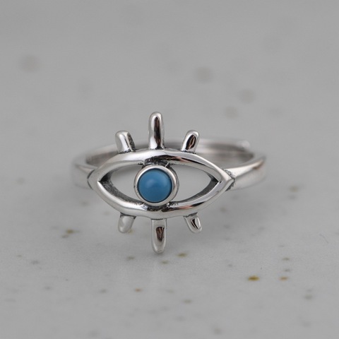 S925 Sterling Silver Ring for Women Vintage  Retro Simple Fashion Women's Creative Eyes Turquoise Ring Jewelry ► Photo 1/6