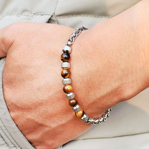 Adjustable stainless steel bracelet stone beaded bracelets for women pulseras jewellery men bileklik accessories bijoux homme ► Photo 1/6