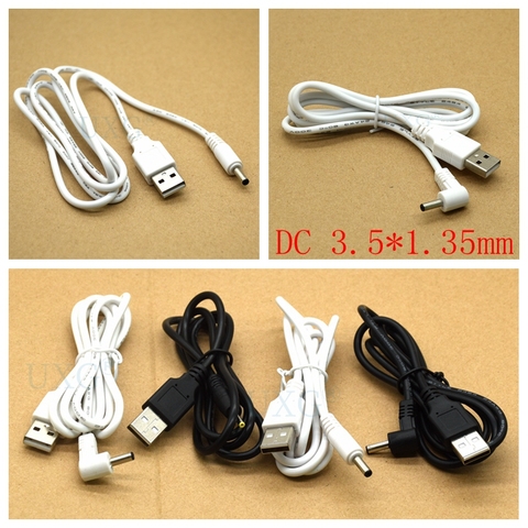 DC Power Adapter Plug USB Convert To 3.5X1.35 mm 3.5*1.35mm Black Shape Right Angle Jack With Cord Connector Cable 1m White ► Photo 1/5