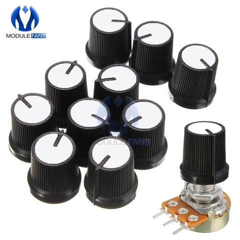 10pcs 6mm For WH148 Knob White Face Plastic For Rotary Taper Potentiometer Hole Volume Control Controller Black CAPS RK097G ► Photo 1/6