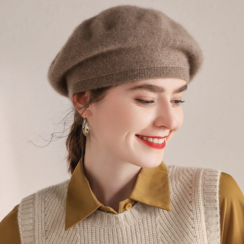 Women Berets 100% Pure Goat Cashmere Knitting Hats 2022 Winter Autumn New Fashion Headgears 3Colors Pashmina Ladies Hat ► Photo 1/6