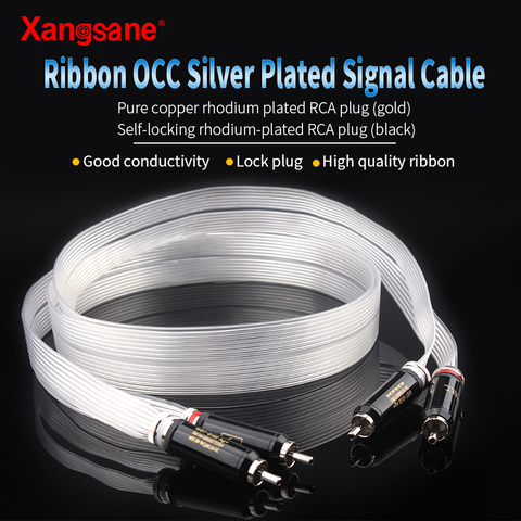 Xangsane audiophile hifi ribbon OCC silver-plated audio cable signal cable 2rca-2rca lotus plug cable 2 plug versions ► Photo 1/6