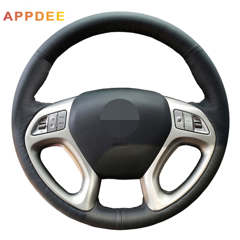 Handsewing Black Artificial Leather Steering Wheel Covers for  Hyundai ix35 ► Photo 1/5