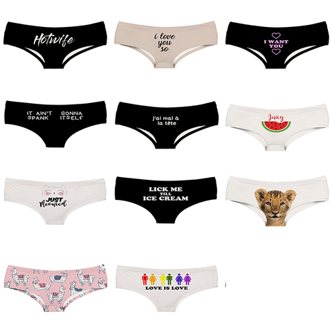 Polyester Printed Medium Waist Panties for Ladies Virgin Mary Alpaca Animal Fruit Watermelon Women Black Words Underwear ► Photo 1/6