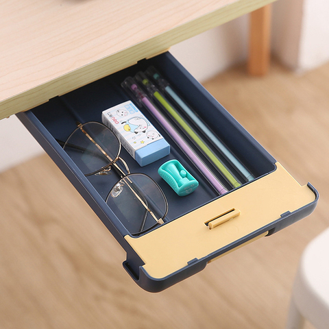 Plastic Hidden Under Desk Storage Drawer Box, Slide Out Under Desk