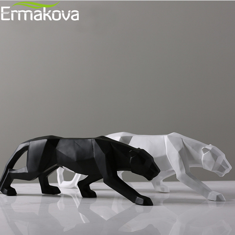 ERMAKOVA Panther Statue Animal Figurine Abstract Geometric Style Resin Leopard Sculpture Home Office Desktop Decoration Gift ► Photo 1/6