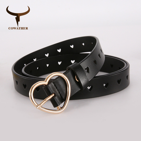 COWATHER cow leather high quality women belt jeans fashion cowhide female strap heart-shaped pin buckle wasitband free shipping ► Photo 1/6