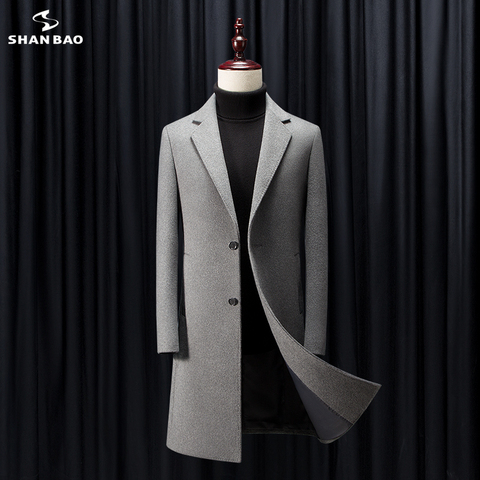 2022 winter new luxury high quality brand clothing business gentleman men's casual slim long wool coat light tan black gray ► Photo 1/6