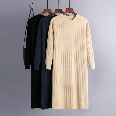 basic autumn winter straight sweater dress elegant knit robe o-neck dress women loose long dress Female chic knit elegant dress ► Photo 1/6