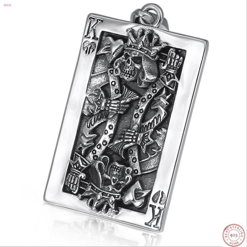 BOCAIS925 pure silver Creative personality Poker K Pendant Tag Hip hop Thai Silver Skull Pendant for men ► Photo 1/6