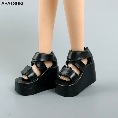 Black Wedge Platform Fashion Doll Shoes for Barbie Doll Summer Sandals for Blythe Doll Accessories Playhouse Kids Toys 1/6 DIY ► Photo 1/4