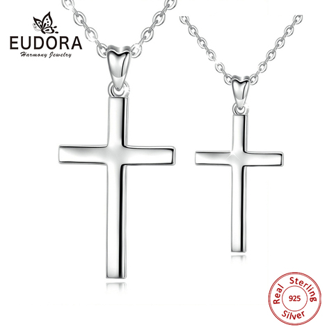 EUDORA Sterling Silver solid Cross Necklace Small OR Large Cross Pendant Minimalist Tiny Necklaces Dainty Jewelry CYD432 ► Photo 1/6