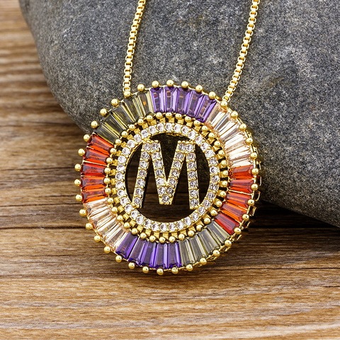 New Arrival Gold Color Micro Pave Rainbow CZ Cubic Zirconia A-Z Initials Letter Pendant Necklaces For Women Girls Fine Jewelry ► Photo 1/6